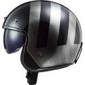 LS2 casque jet moto scooter vintage FIBRE OF601 BOB LINES JEANS noir gris brillant