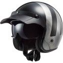 LS2 casque jet moto scooter vintage FIBRE OF601 BOB LINES JEANS noir gris brillant