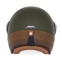 NOX casque jet vintage moto scooter HERITAGE LEATHER kaki mat / cuir marron