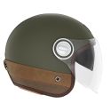 NOX casque jet vintage moto scooter HERITAGE LEATHER kaki mat / cuir marron