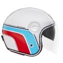 NOX casque jet vintage moto scooter HERITAGE LINE blanc perle / bleu / rouge