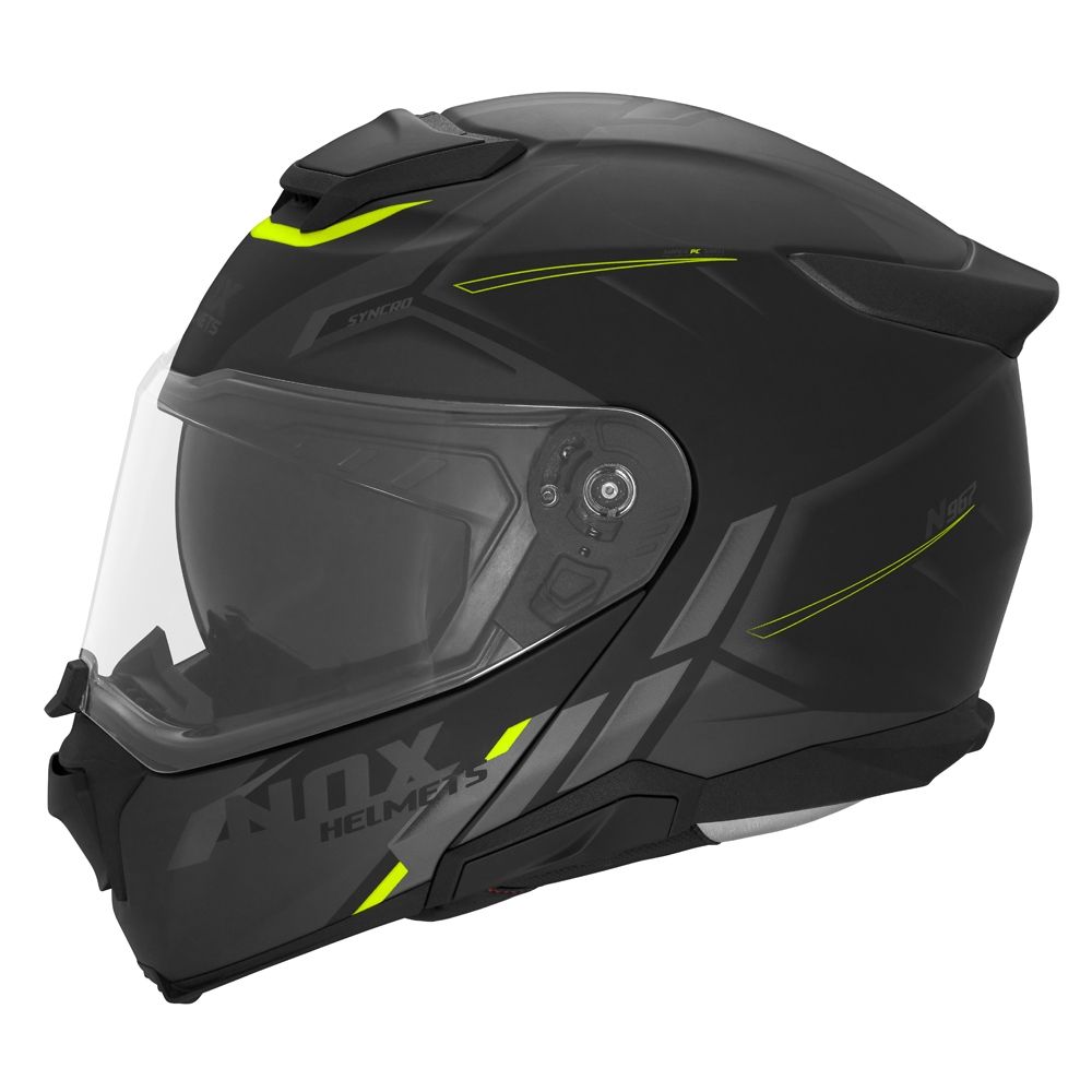 NOX casque modulable moto scooter N967 SYNCHRO noir mat  / jaune fluo