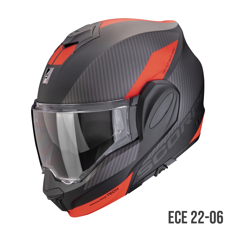 SCORPION casque modulaire EXO-TECH EVO TEAM moto scooter Noir mat / Argent / Rouge