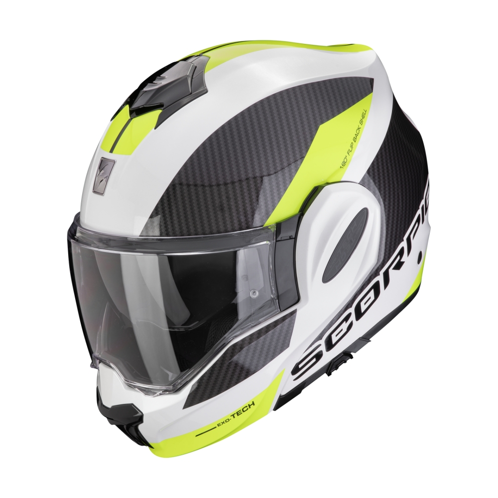 SCORPION casque modulaire EXO-TECH EVO TEAM moto scooter Blanc / Jaune fluo