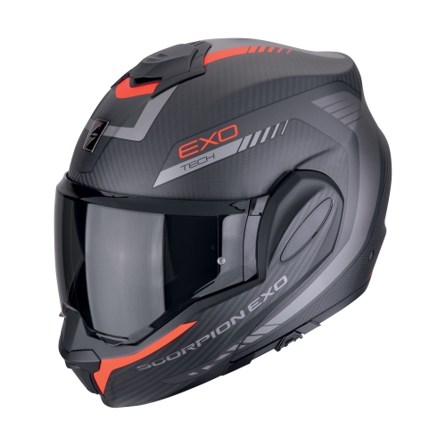 SCORPION casque modulaire EXO-TECH EVO CARBON COSY moto scooter Noir mat / Rouge