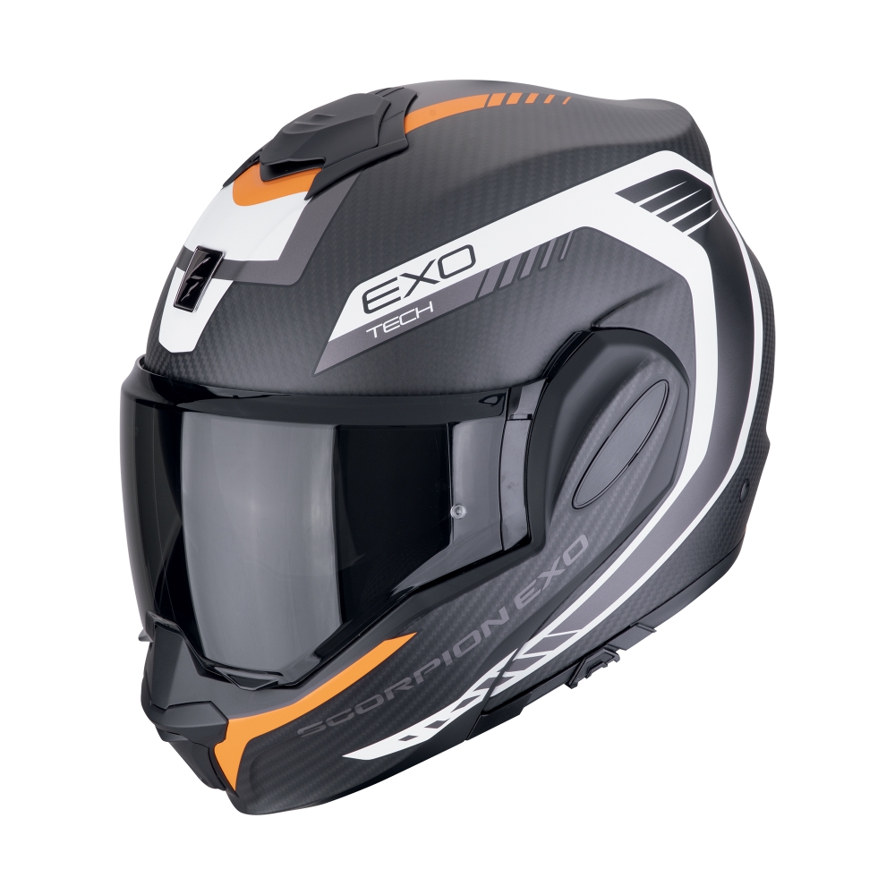 SCORPION casque modulaire EXO-TECH EVO CARBON COSY moto scooter Noir mat / Orange