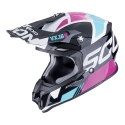 SCORPION casque cross VX-16 EVO AIR ANALOG moto scooter Noir métal / Bleu / Rose