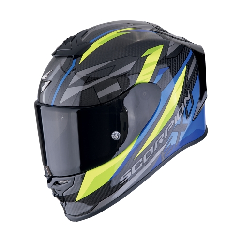 SCORPION casque intégral moto racing EXO-R1 EVO CARBON AIR RUNNER Noir / Bleu / Jaune fluo