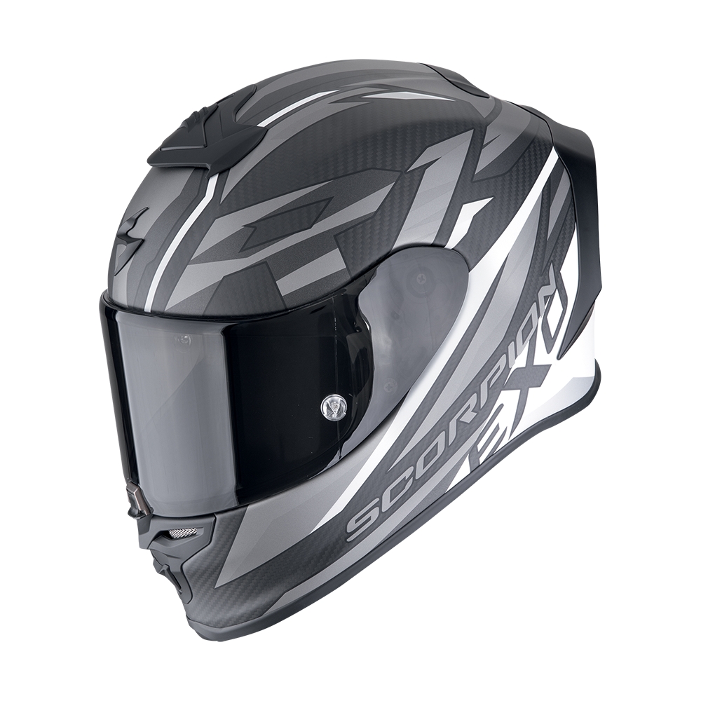 SCORPION casque intégral moto racing EXO-R1 EVO CARBON AIR RUNNER Noir mat / Blanc