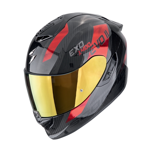 SCORPION casque intégral EXO-1400 EVO II CARBON AIR PLATTED moto scooter Noir / Rouge