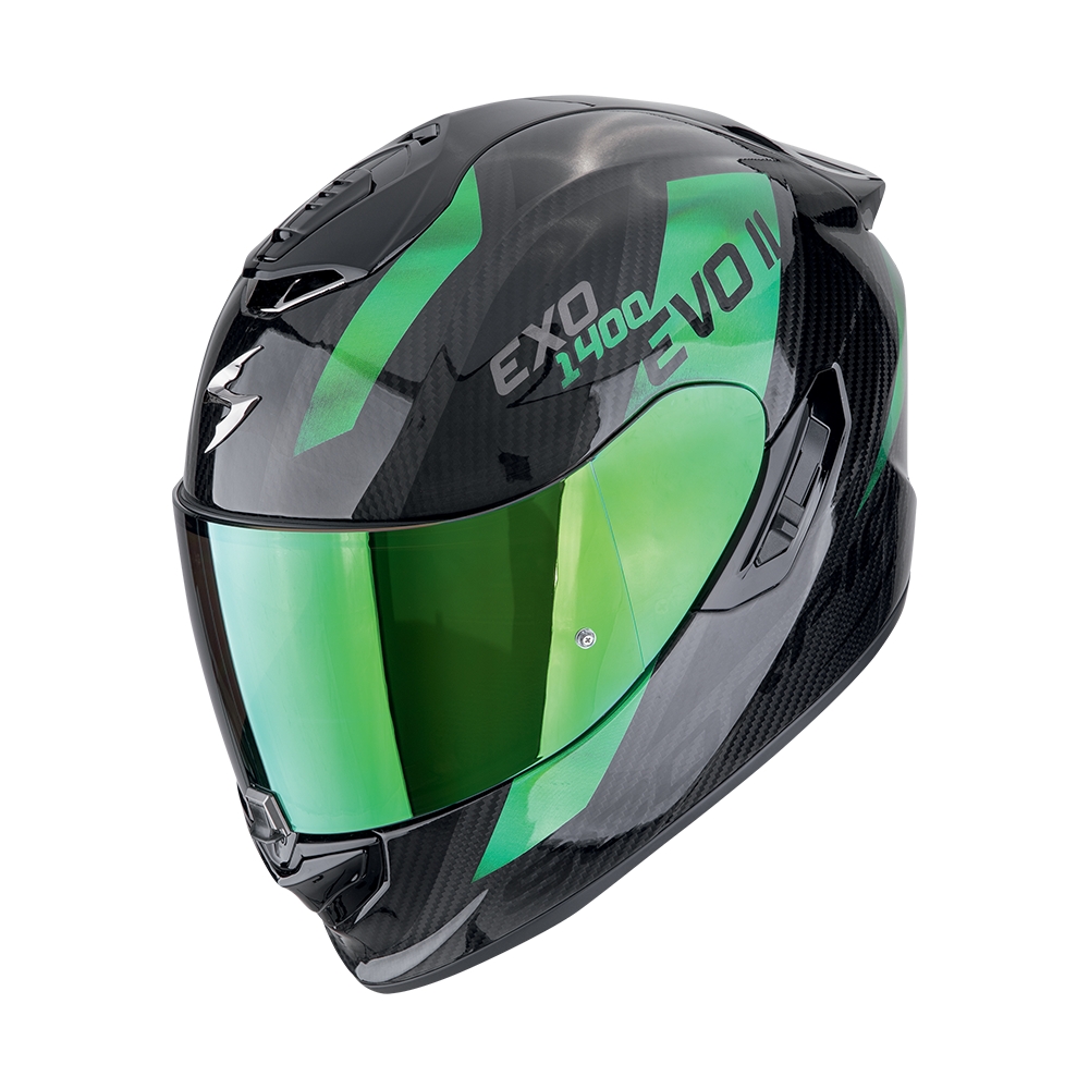 SCORPION casque intégral EXO-1400 EVO II CARBON AIR PLATTED moto scooter Noir / Vert