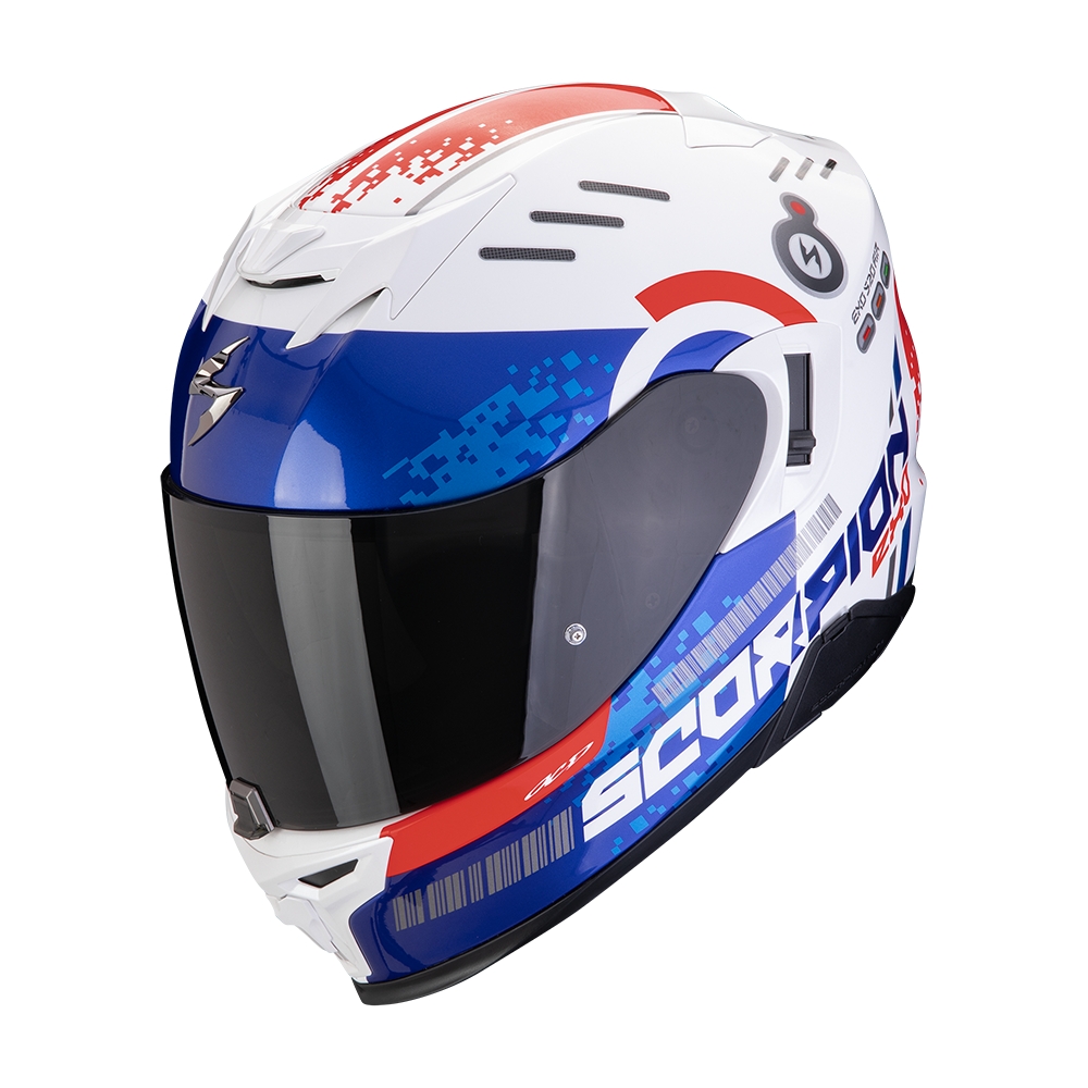 SCORPION casque intégral EXO-520 EVO AIR TITAN moto scooter Blanc / Bleu / Rouge